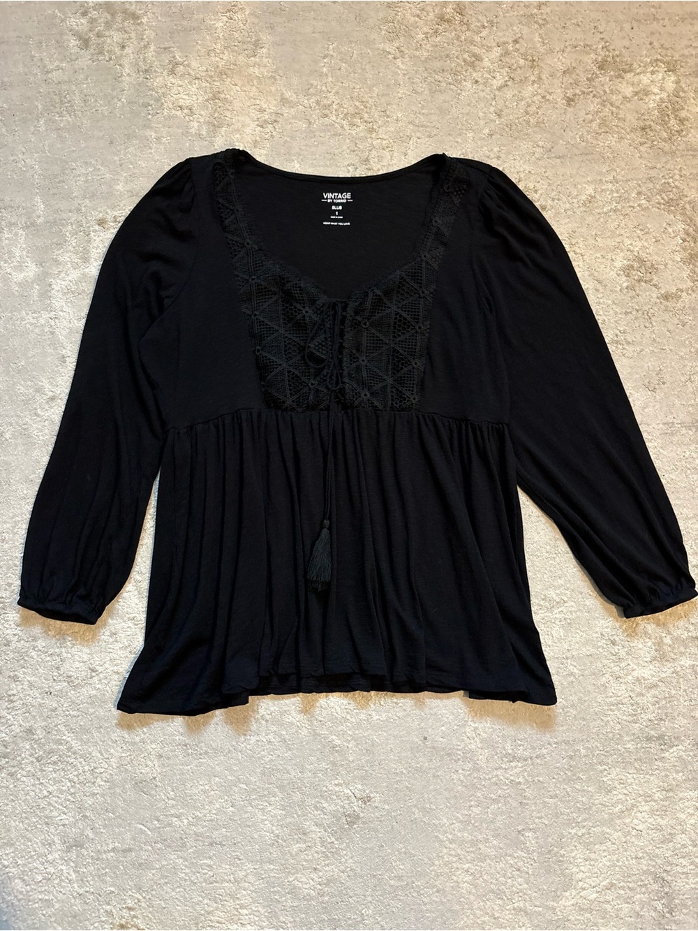 Torrid Black Long Sleeve Peplum Babydoll Boho Top With Lace Details Size 1X - Picture 6 of 12